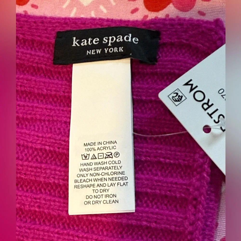 NEW kate spade new york Jeweled Bow Knit Beanie & Scarf Set In Marker Pink - Picture 6 of 9